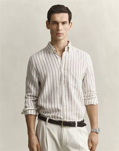 Gant - Reg Linen Stripe Skjorte - Cream 